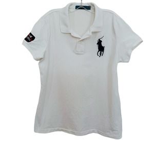 Polo Ralph Lauren Big Pony US Open Tennis White Pique Cotton Shirt Sz Kids Large